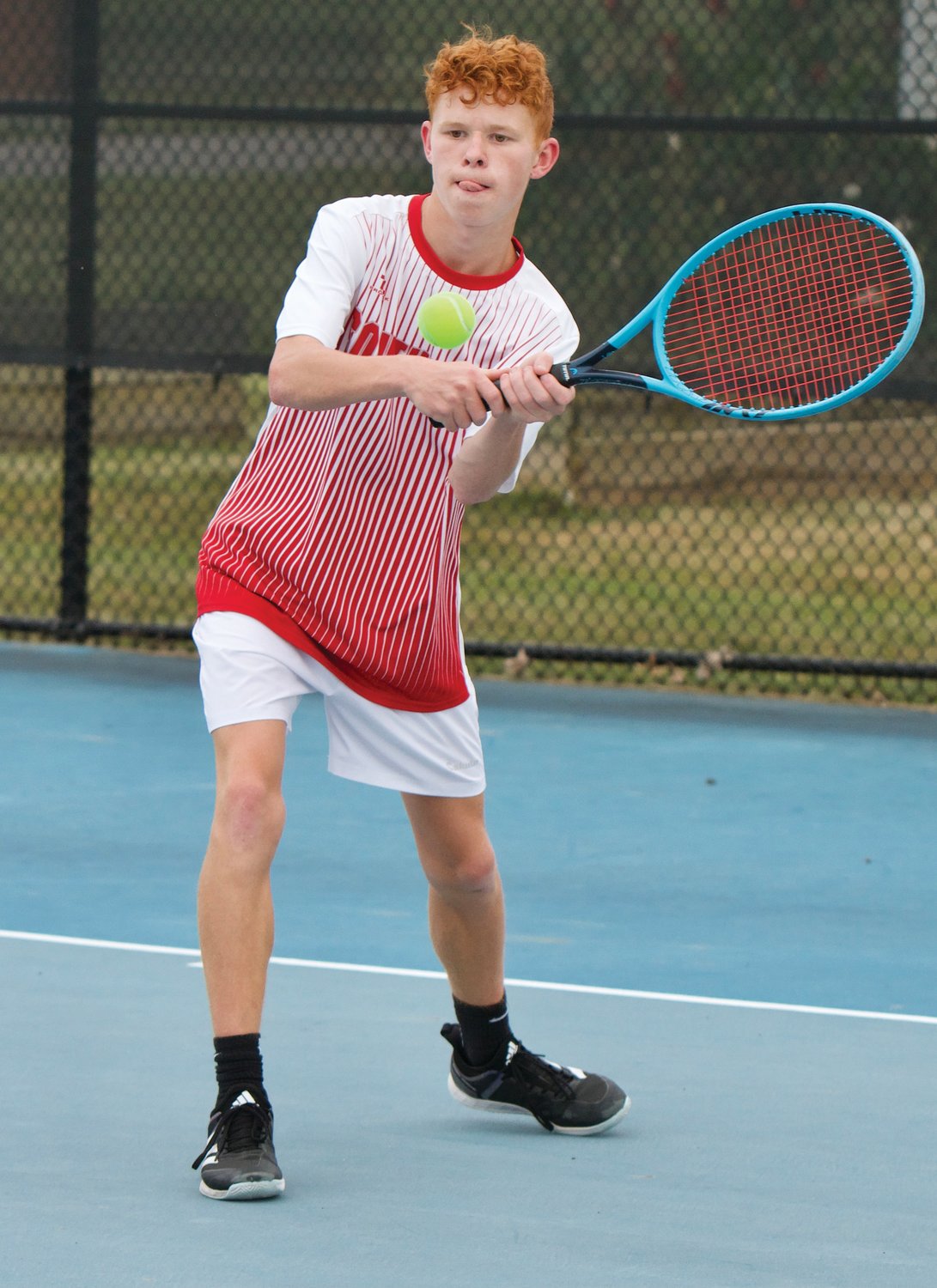 Southmont sophomore Hayden Hess helped the Mounties to a 5-0 sweep of Crawfordsville on Thursday with a win at No. 3 singles.